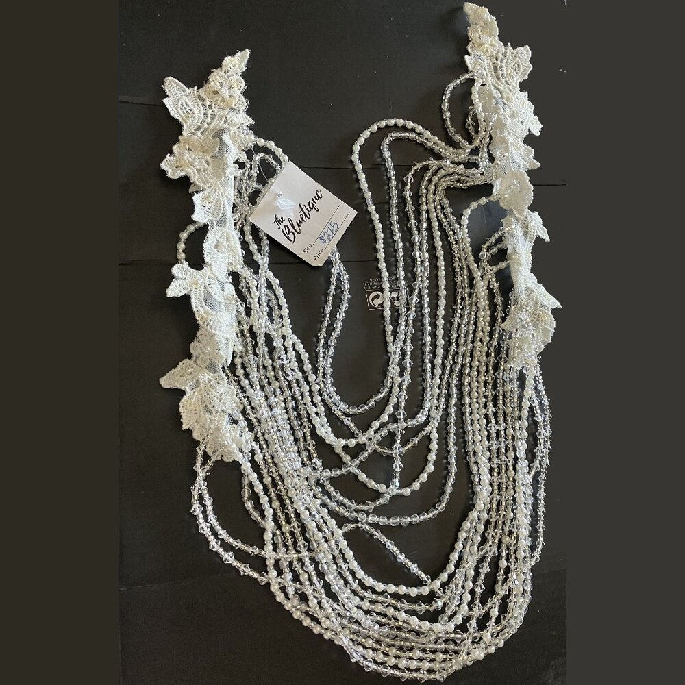NWT Allure Bridals Crystal Pearl Back Necklace Sew On Clip Add On